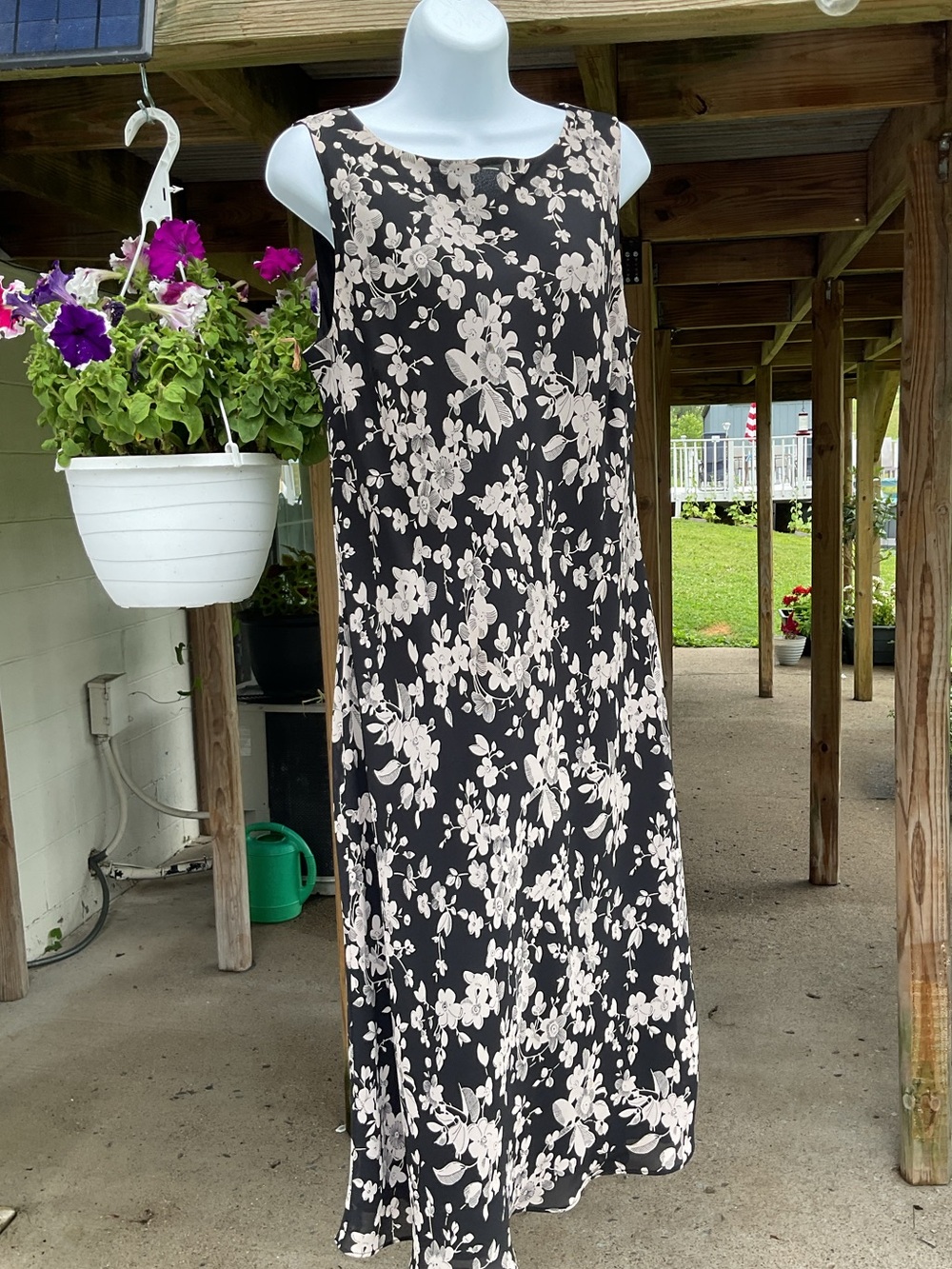 LOFT Black Maxi Dress with Cream Floral Print. LOFT. Size 14P